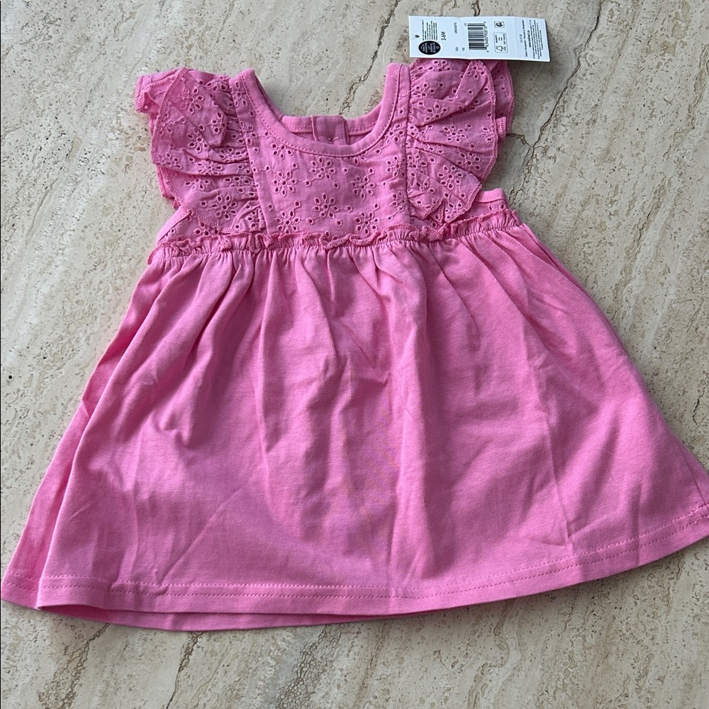 NEW 🆕 Pink Eyelet Ruffle Sleeve Kids Dress 3-6 months